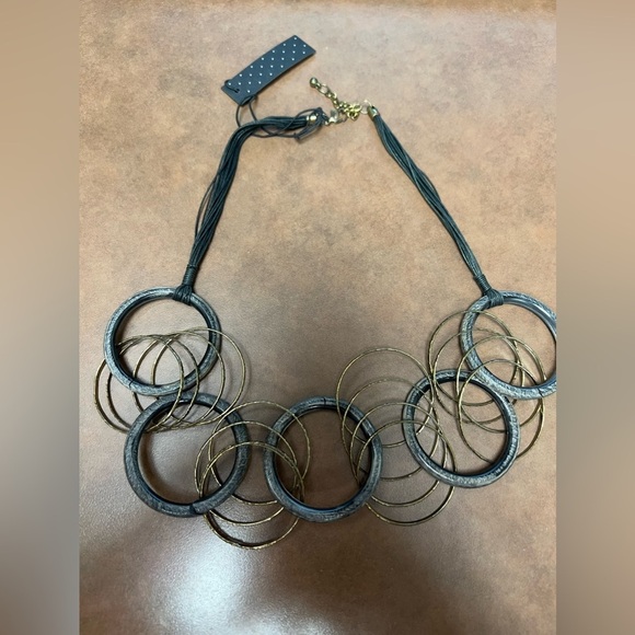 Black and Gold Hoop Necklace with earrings-Contemporary, statement piece - Picture 3 of 9